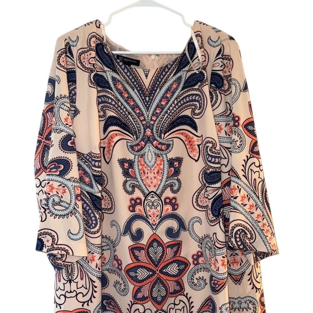 INC International Concepts Womens 20W Paisley Bell Sleeve Shift Dress Cream